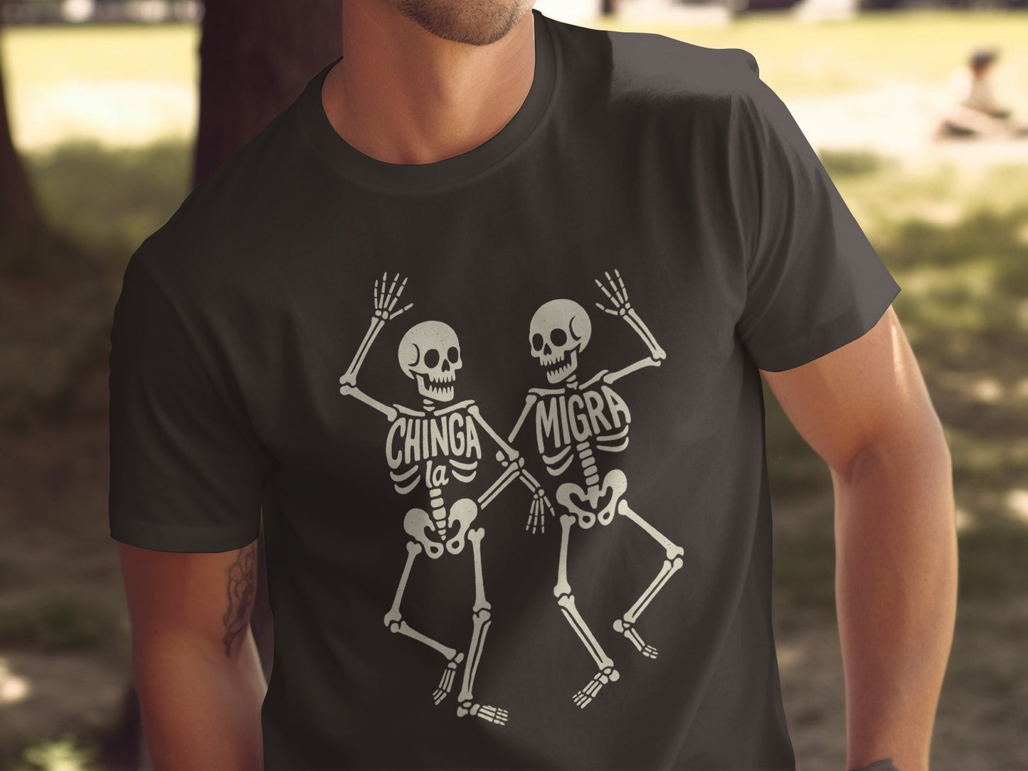 Dancing Skeletons Chinga La Migra Graphic T-Shirt product type