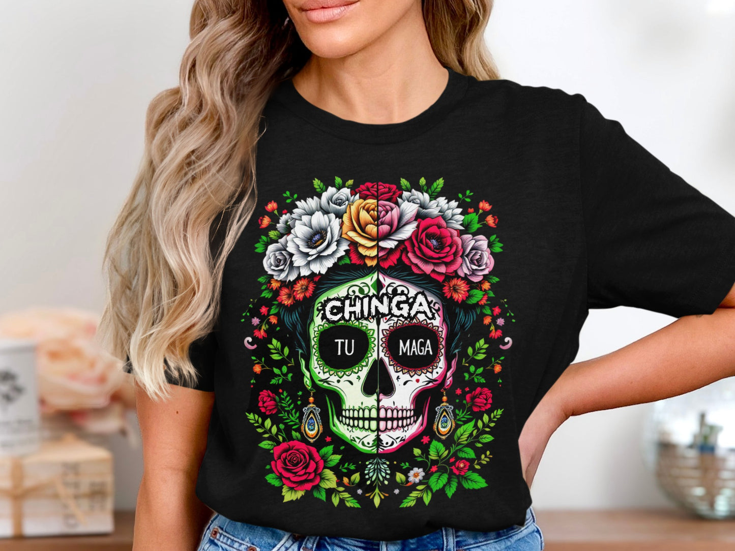 Vibrant Floral Sugar Skull Graphic Tee Shirt product type