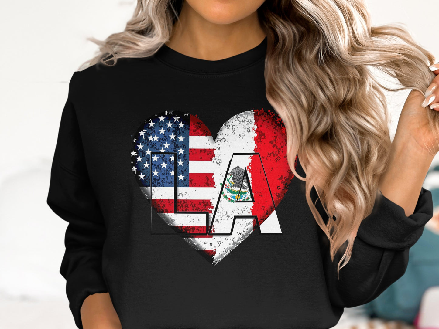 Heart Shaped USA and Mexico LA Flag Print Shirt product