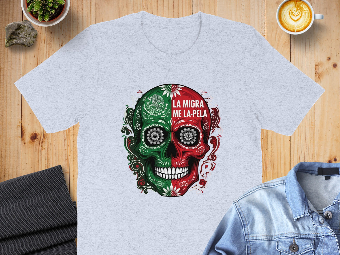 La Migra Me La Pela Skull Design Graphic Tee product