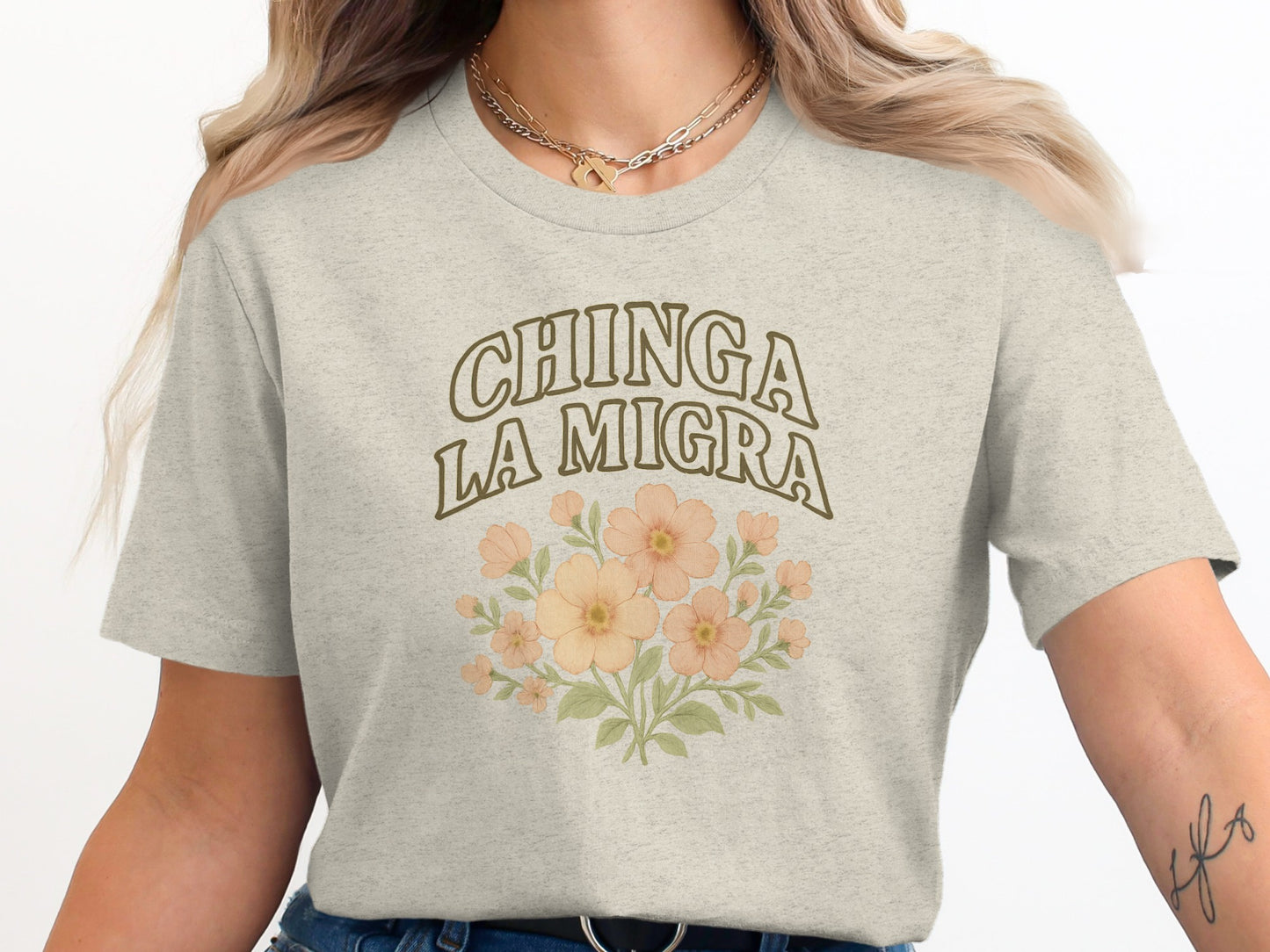Chinga La Migra Floral Print Statement T-Shirt product