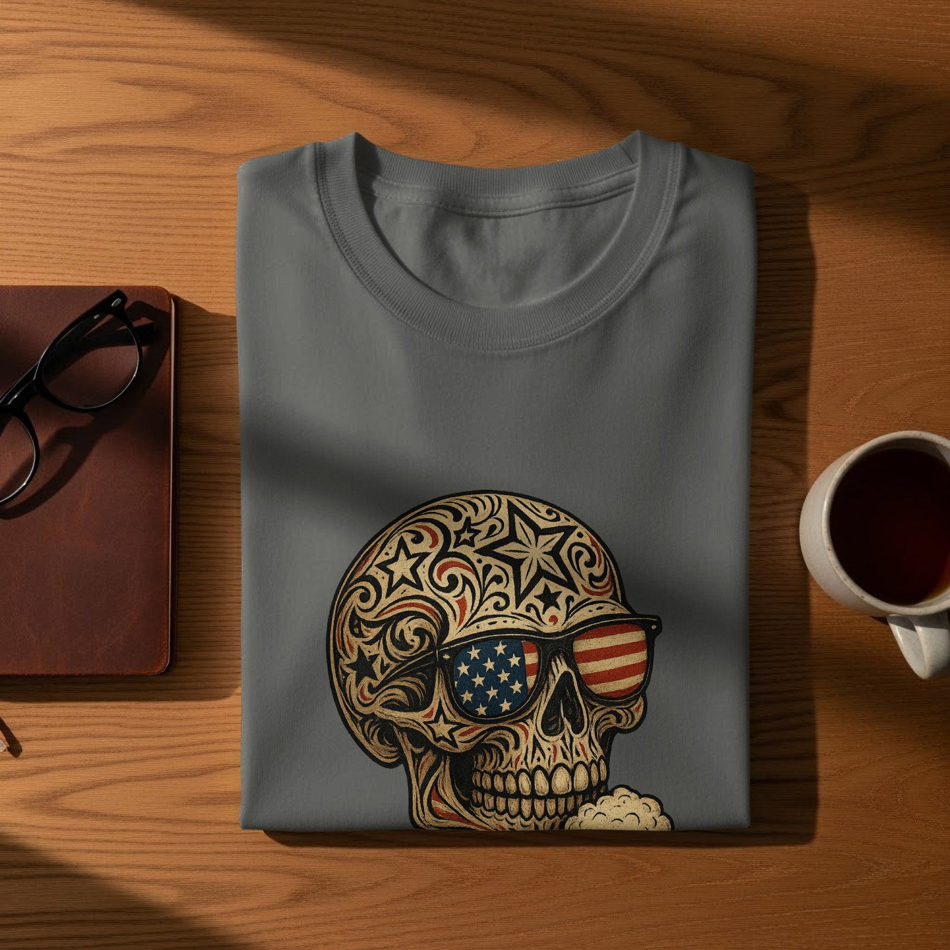 Vintage Skull with USA Flag Sunglasses T-Shirt product type
