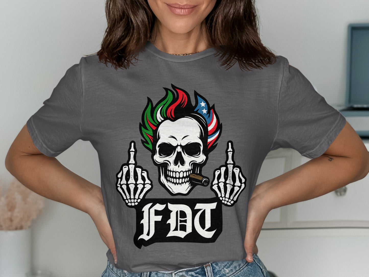 Bold Graphic Skull Middle Finger T-Shirt product