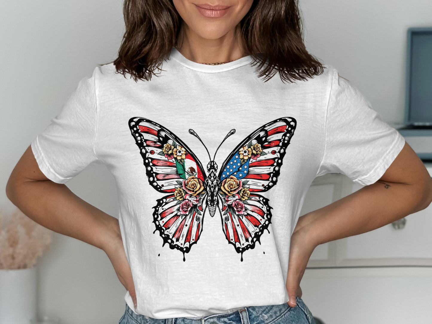 Butterfly and Floral Design Graphic Tee product