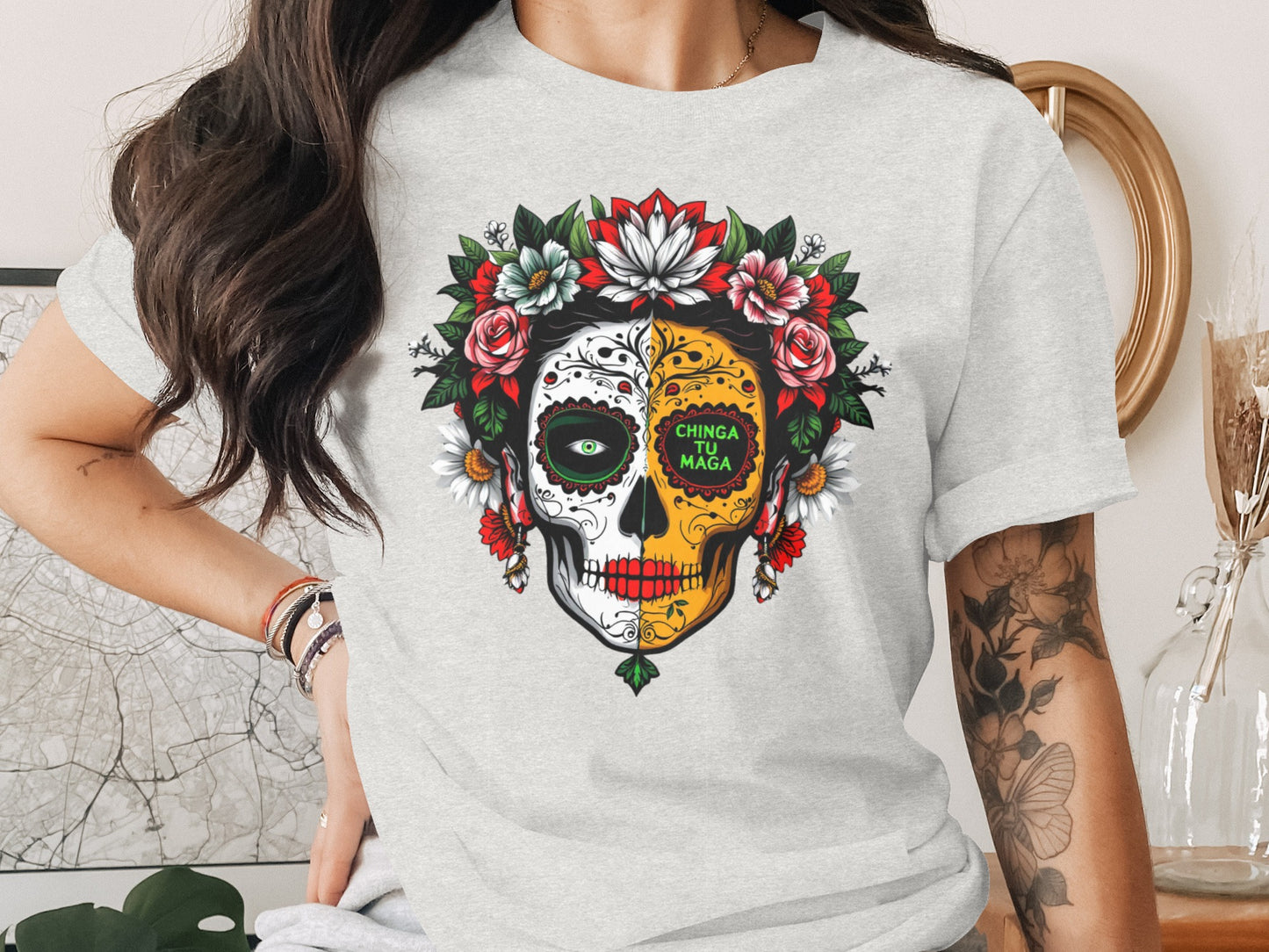 Sugar Skull Floral Tattoo Graphic T-shirt product type