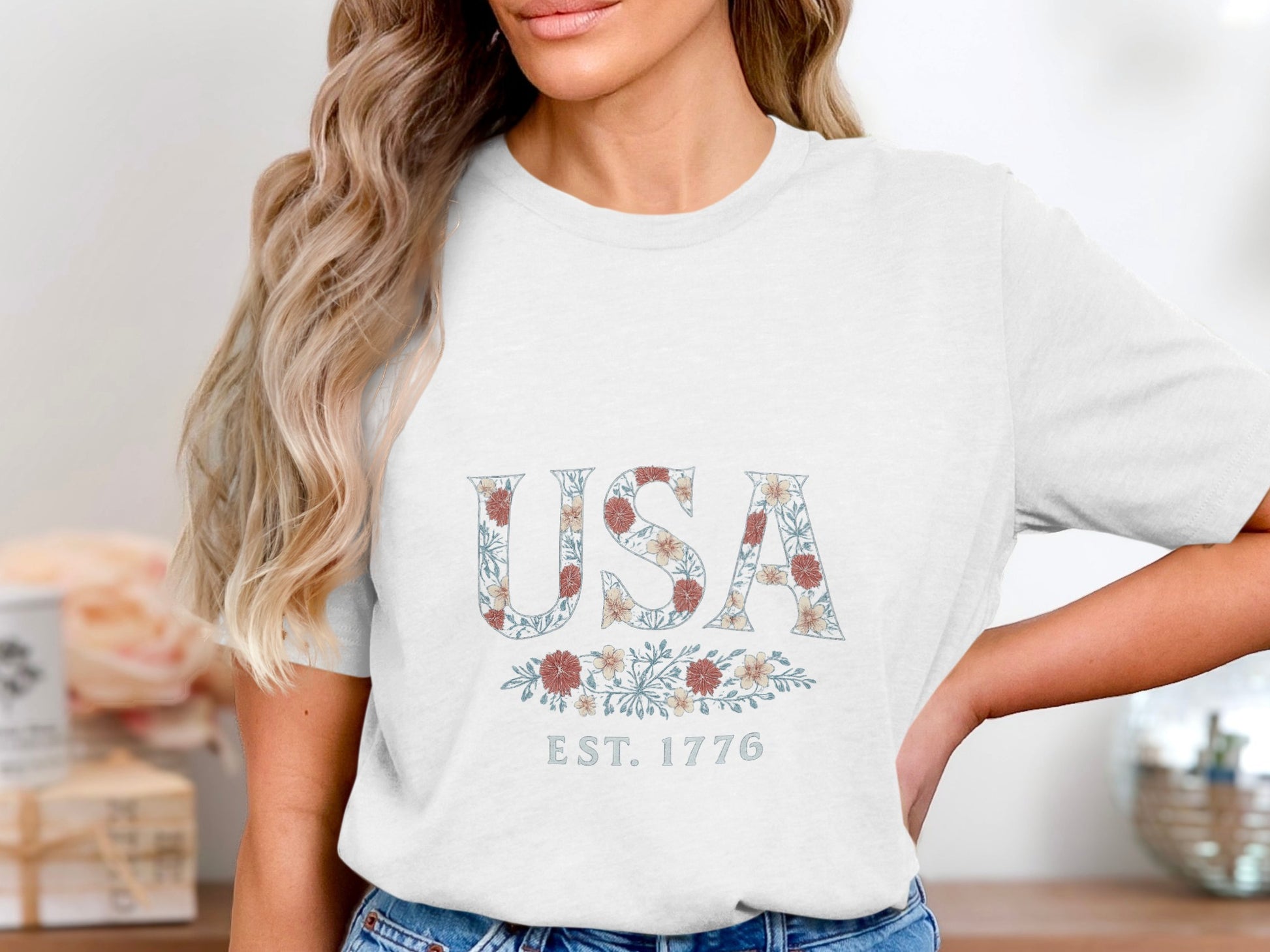 Trendy USA EST 1776 Flower Print T-Shirt product type