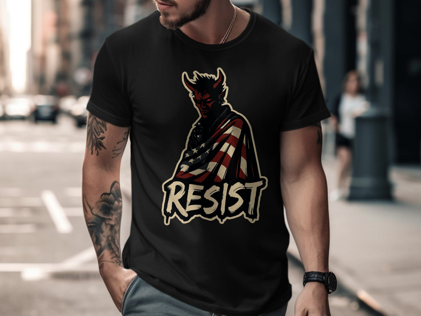 Resist Devil Graphic Tee Patriotic Streetwear product type