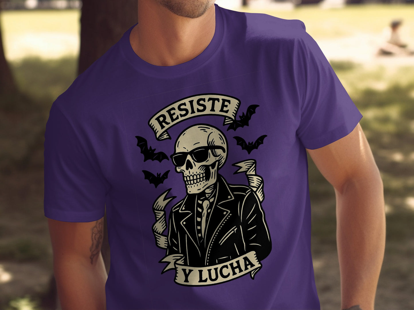 Skull with Leather Jacket and Bats T-Shirt product type