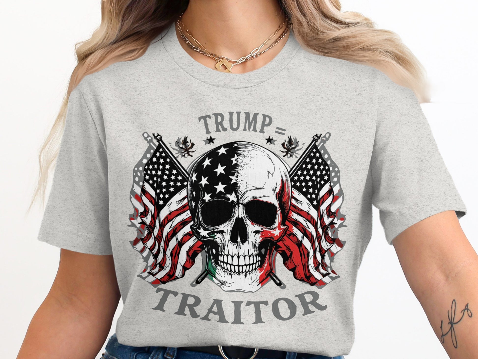 Patriotic Skull Trump Equals Traitor Graphic Tee product type