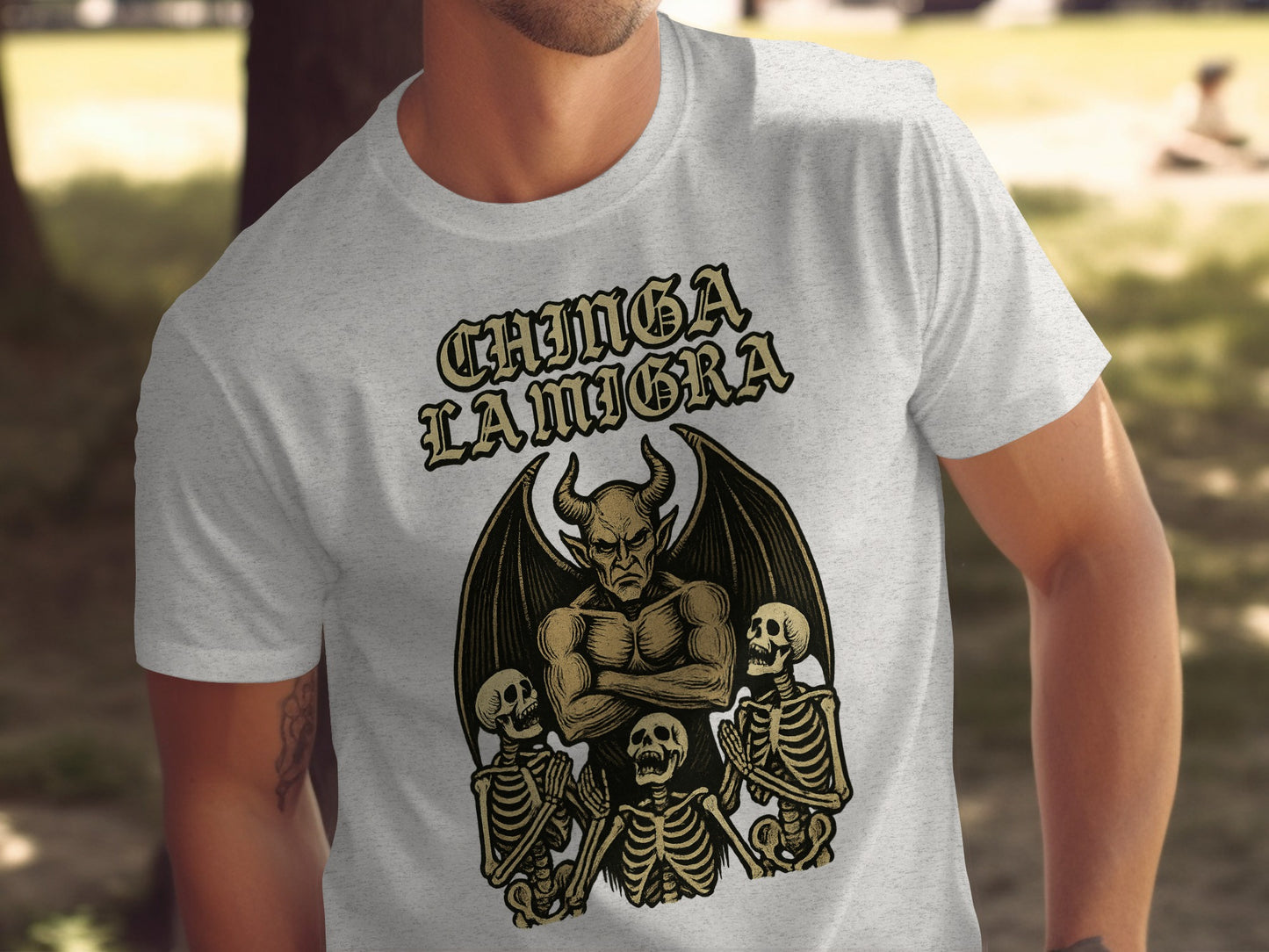 Chinga La Migra Devil Design White Men's T-shirt product