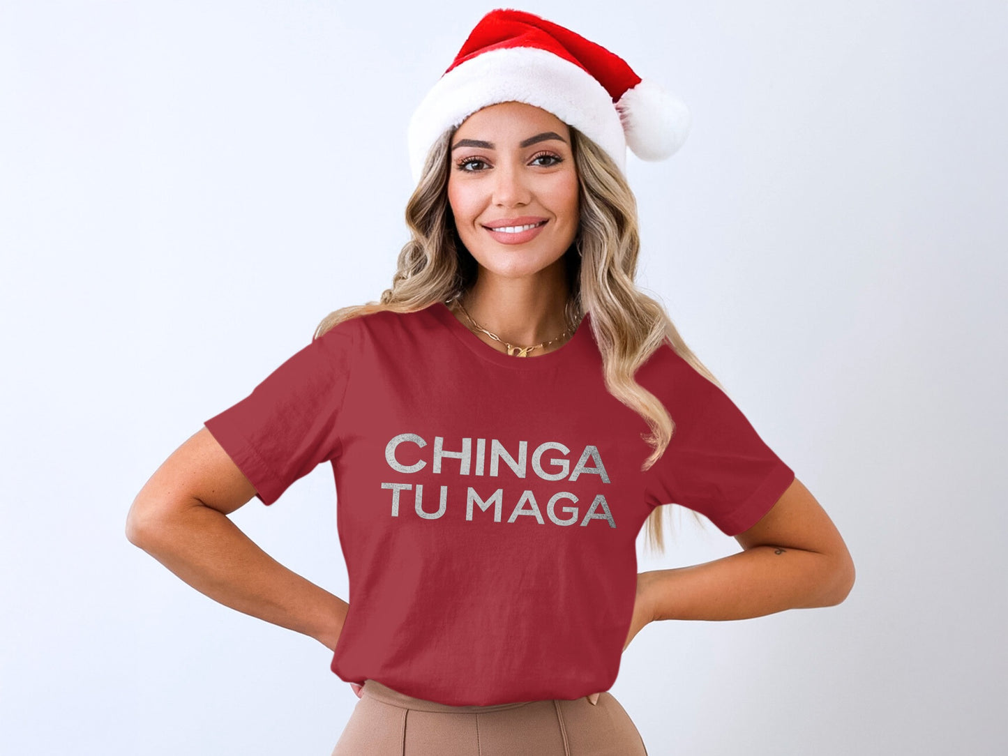 Festive Red Santa Hat Chinga Tu Maga Shirt