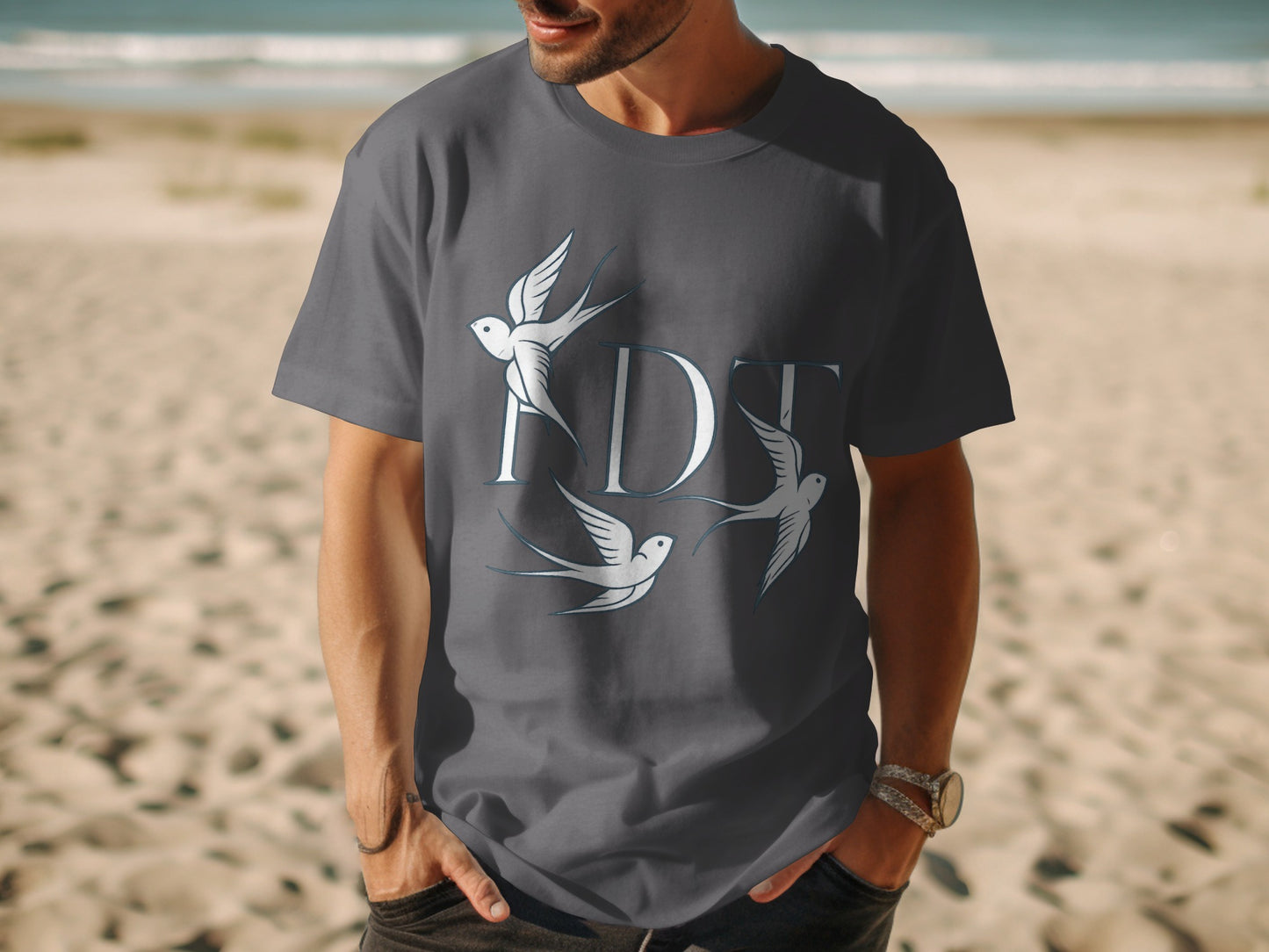 Stylish Grey T-Shirt With Bird Design T-Shirt product type