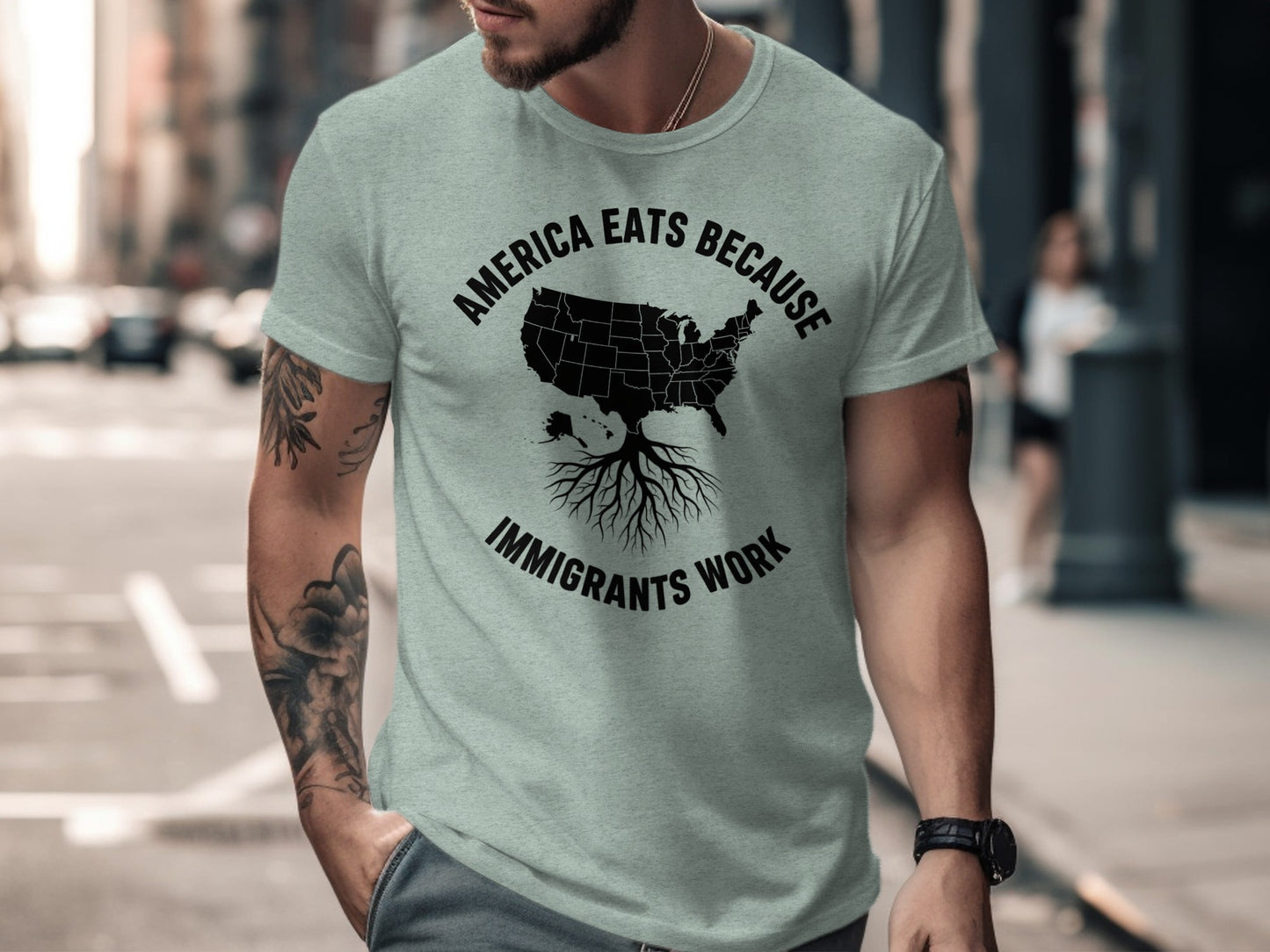America Eats Because Immigrants Work T-shirt product