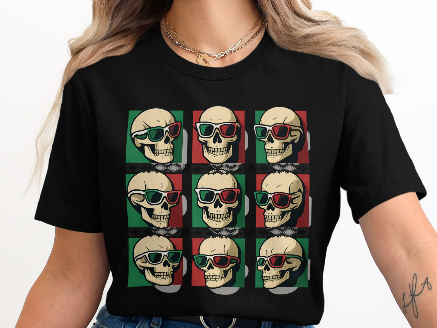 Trendy Multicolor Skull Design Graphic Tee product type