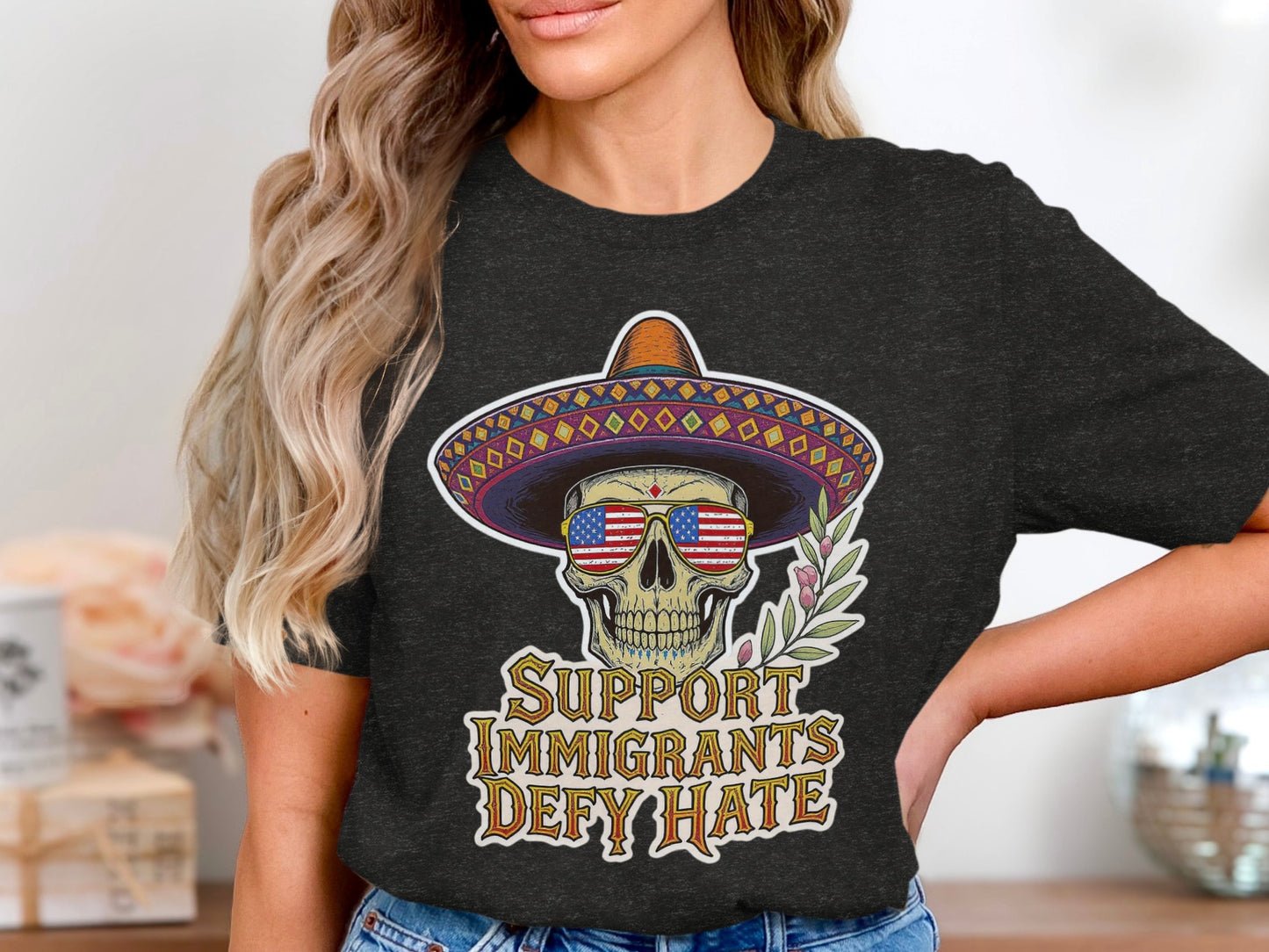 Support Immigrants Defy Hate Skull Printed Shirt