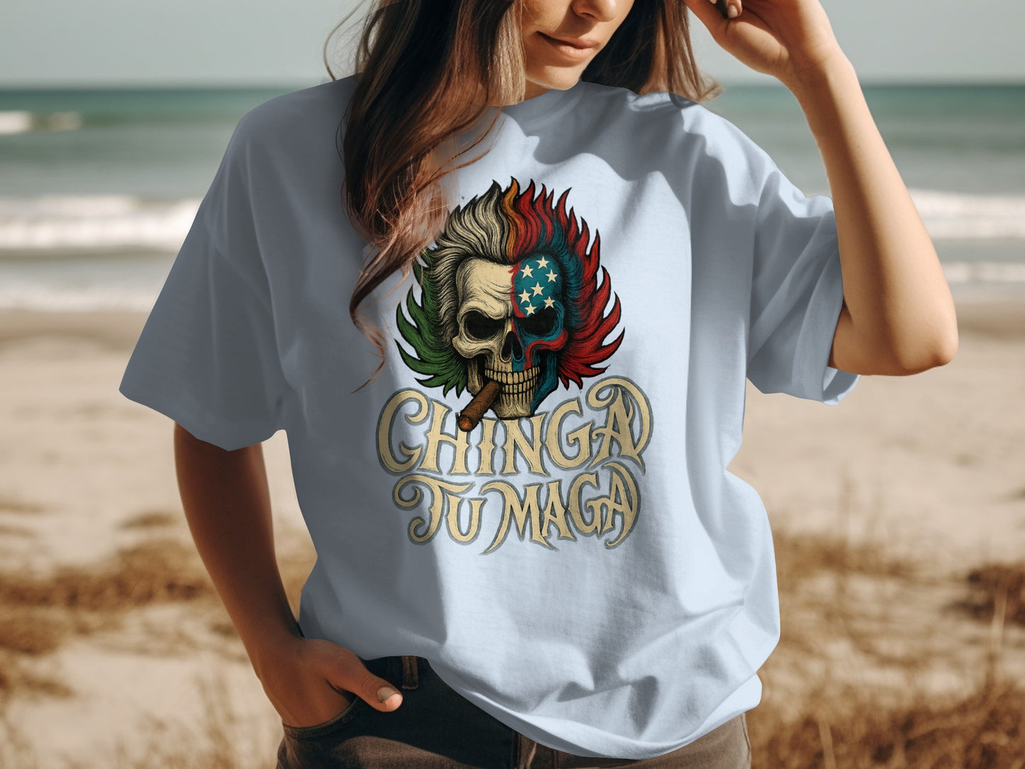 Unique Skull Beach Graphic Art T-shirt product type