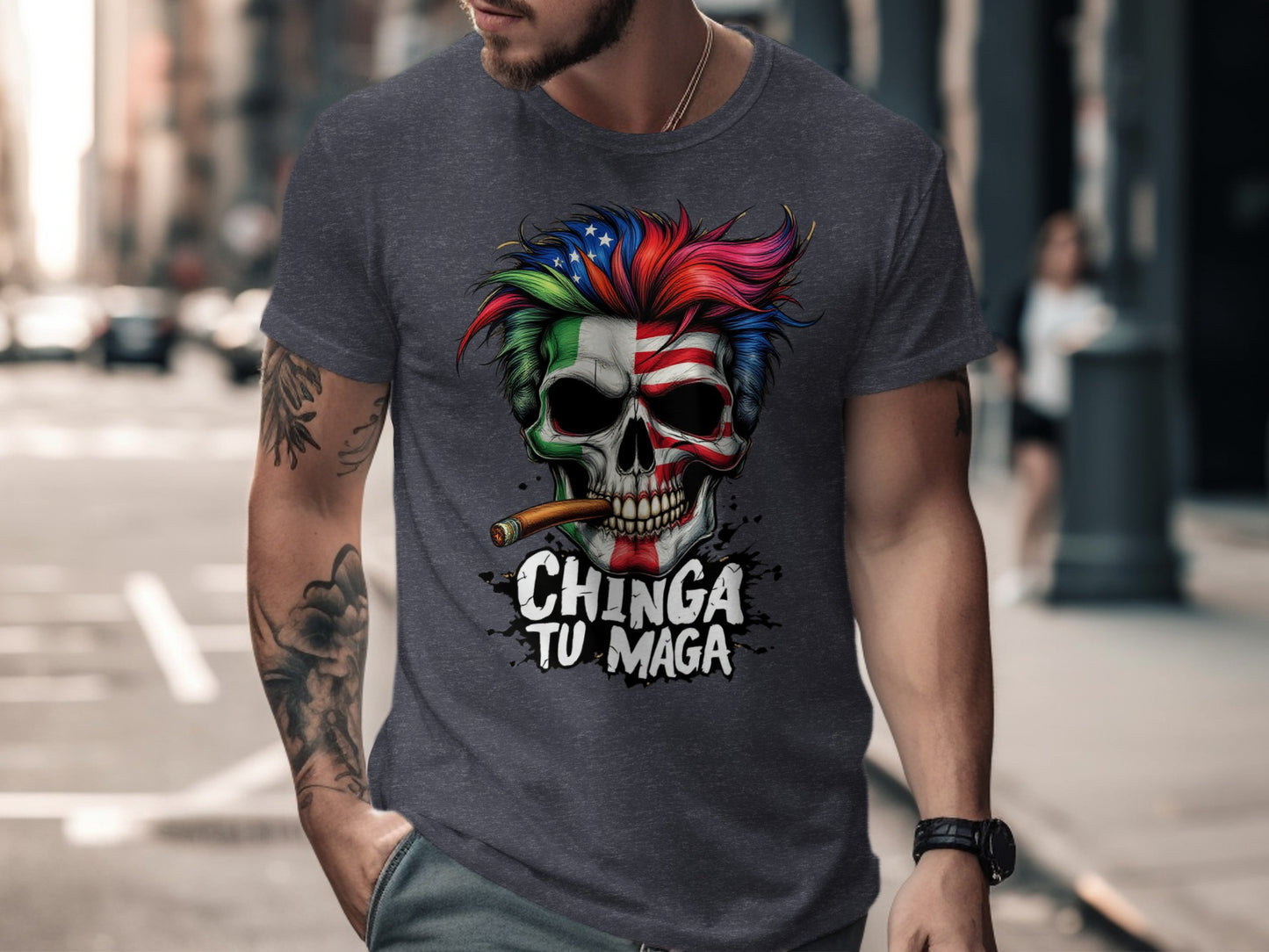 Colorful Skull Design Chinga Tu Maga T Shirt product type