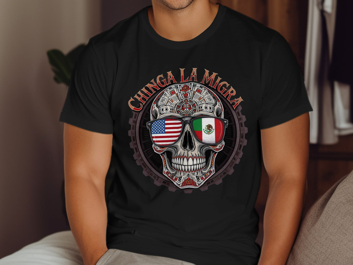 Chinga La Migra Skull Design T-Shirt Apparel product type