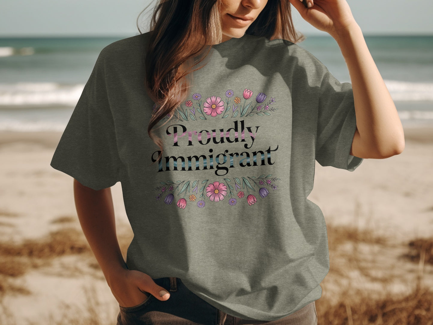 Proudly Immigrant Floral Design T-Shirt product