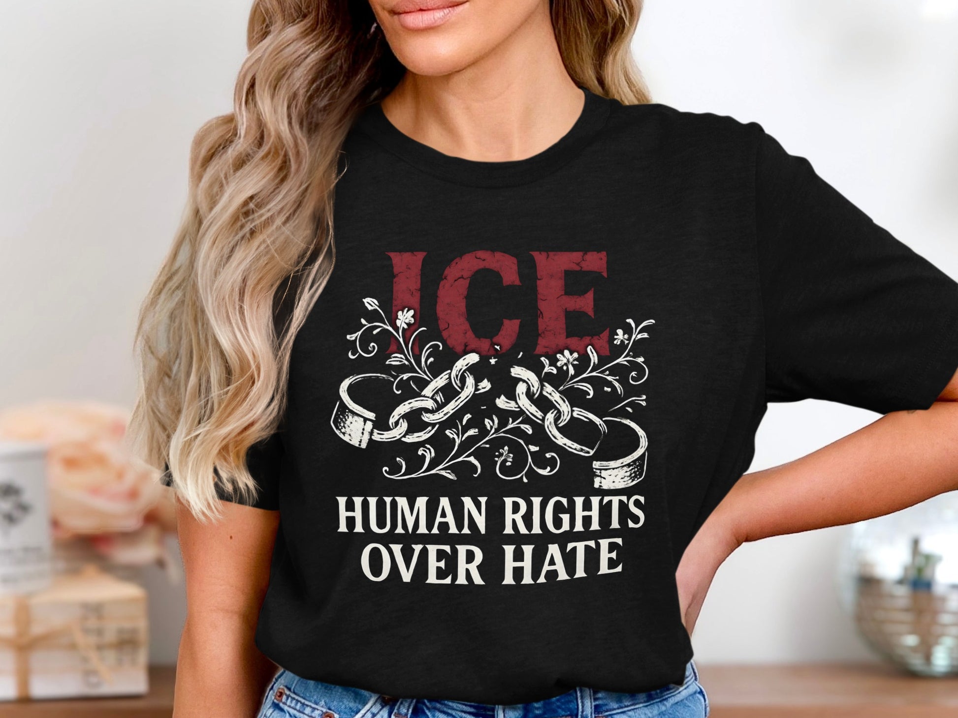 ICE Human Rights Over Hate Graphic T-shirt product type