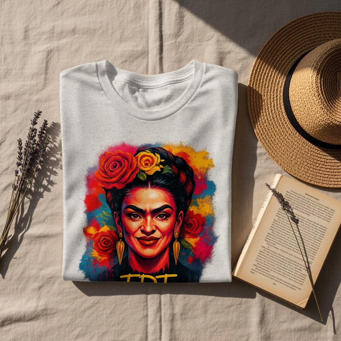 Frida with Roses Art Printed on T-Shirt product type