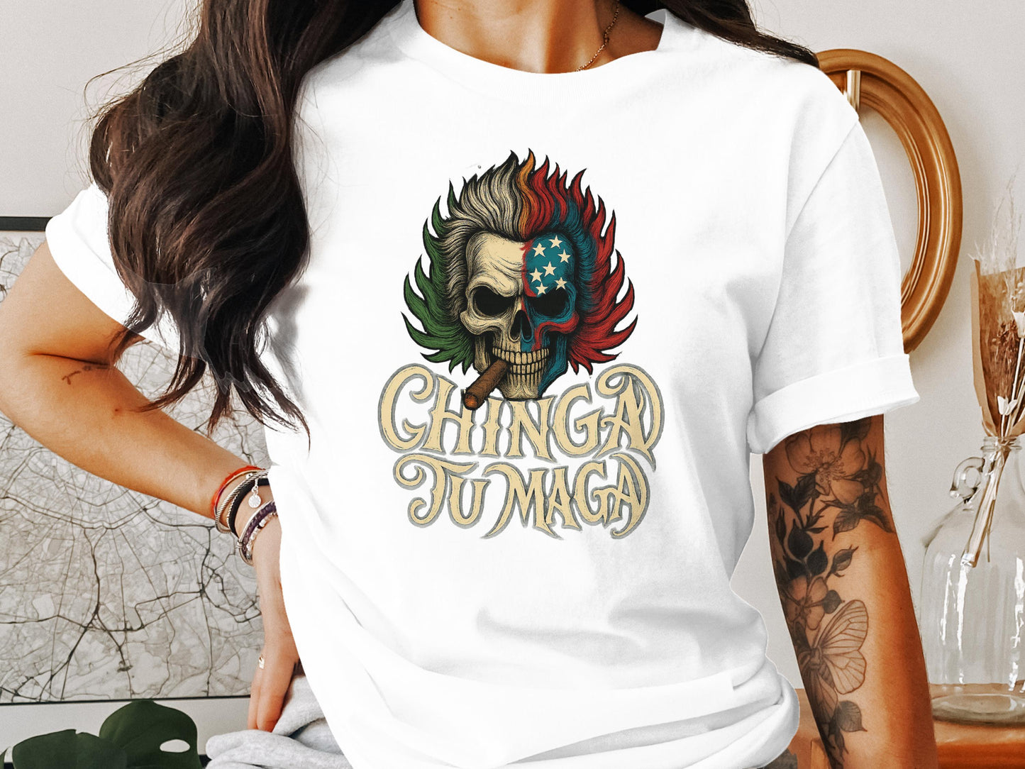 Unique Skull with Fiery Color Design Graphic T-Shirt product