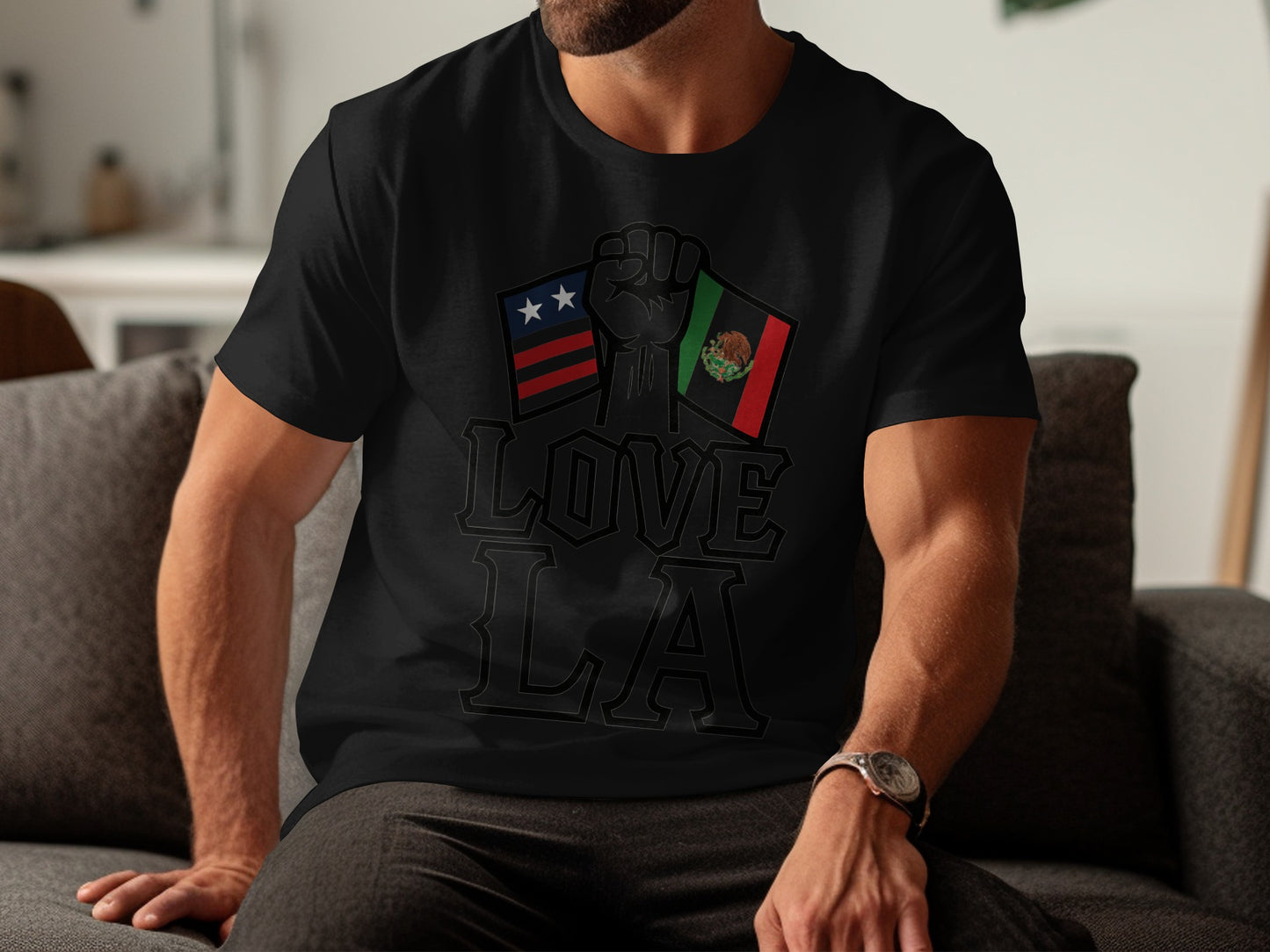 Love LA Graphic T-shirt Black Power Fist Design product
