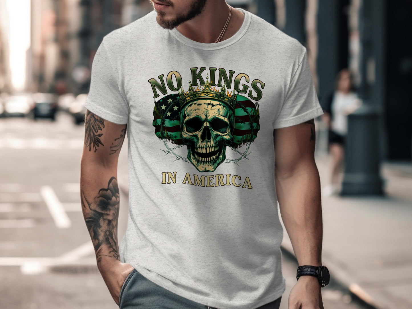 No Kings In America Skull Graphic T-Shirt