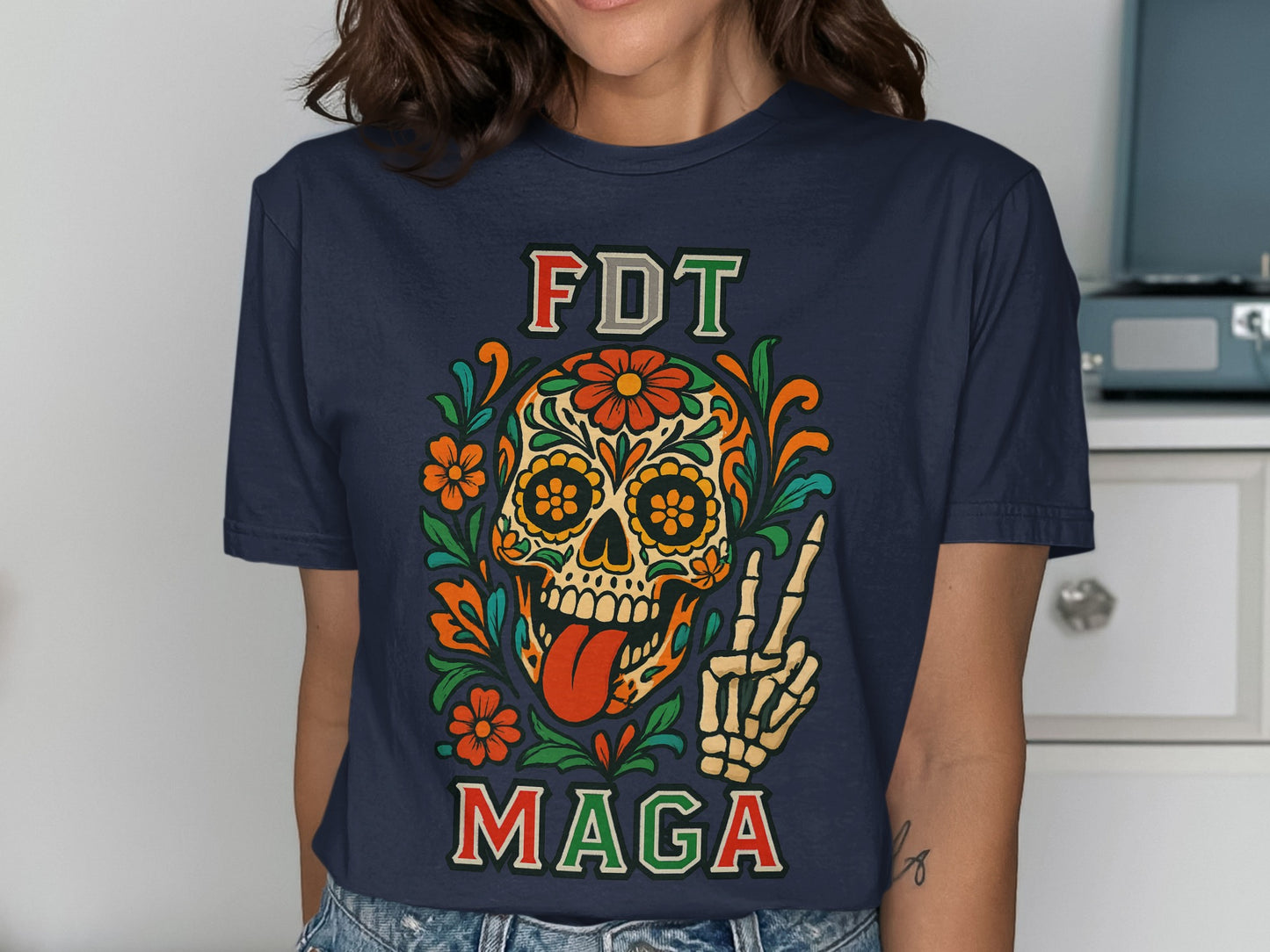 Colorful Skull FDT MAGA Graphic Printed T-shirt product
