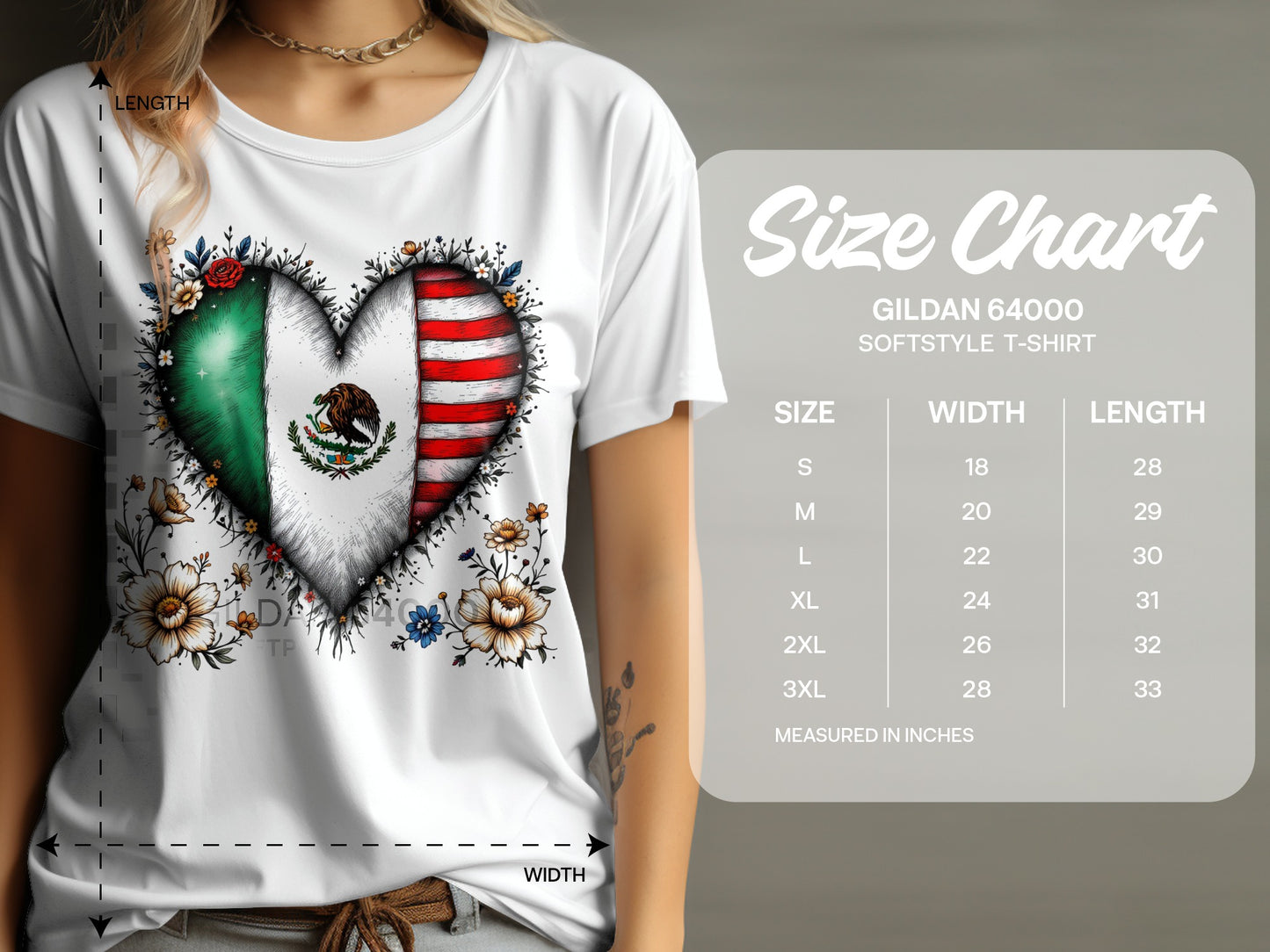 Heart Shaped Mexican Flag Printed Softstyle T-Shirt product type