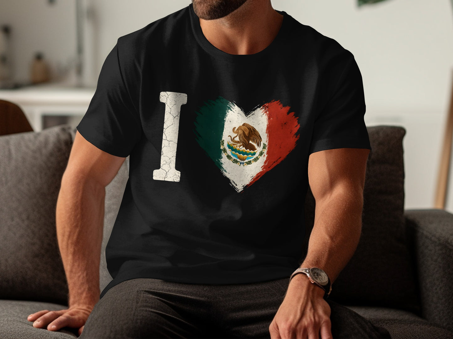 I Love Mexico Heart Flag Design Black T-shirt product type