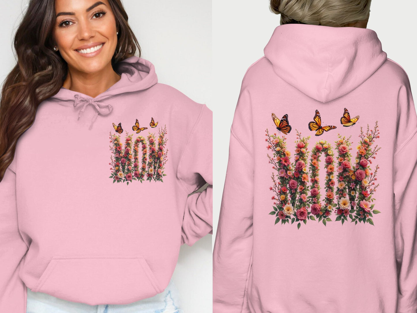 Floral Butterfly Pattern Pink Hoodie product