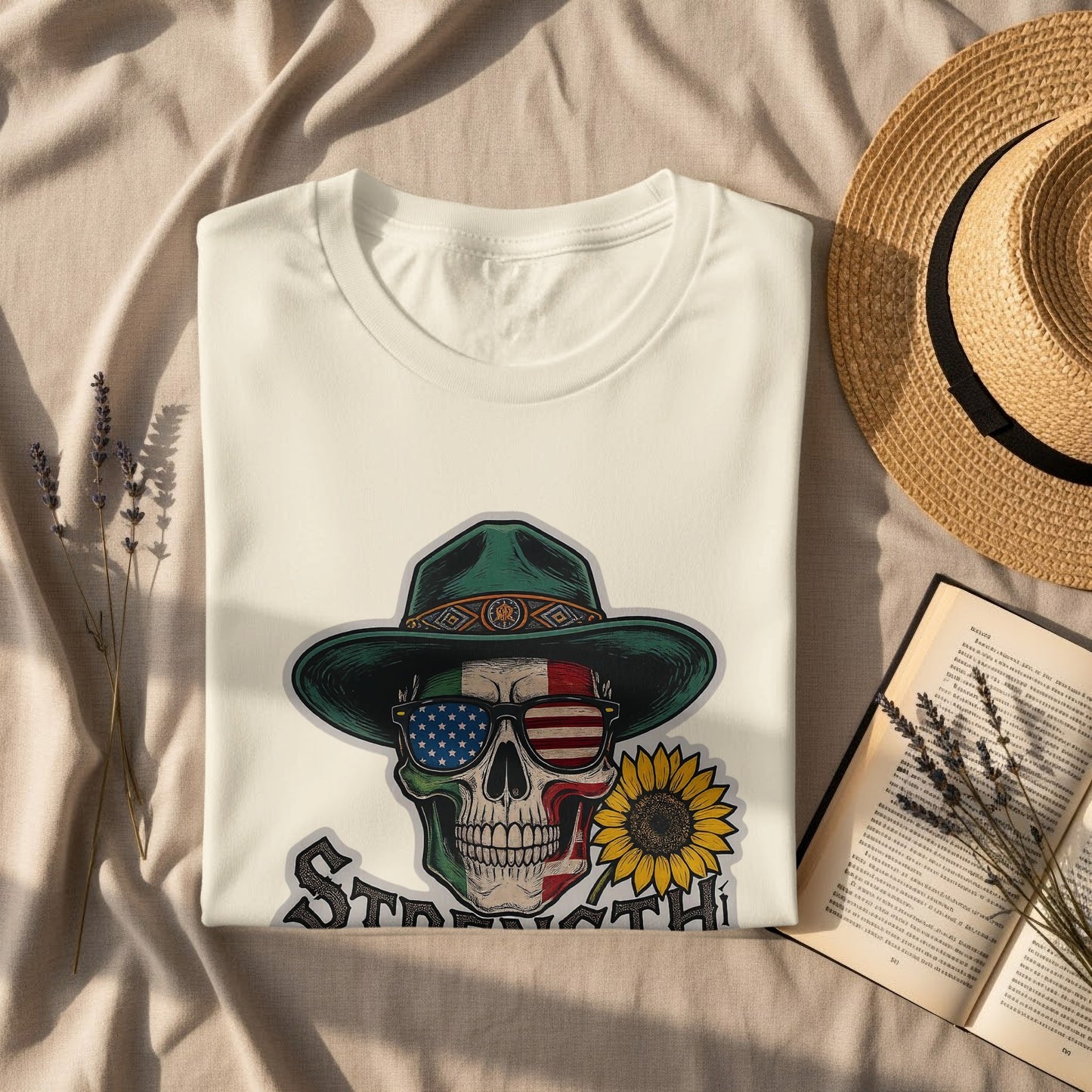 Patriotic Skull with Sunflower Graphic Tee product