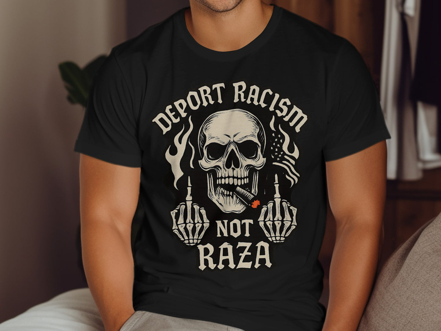 Deport Racism Not Raza Skull Graphic T-Shirt product type