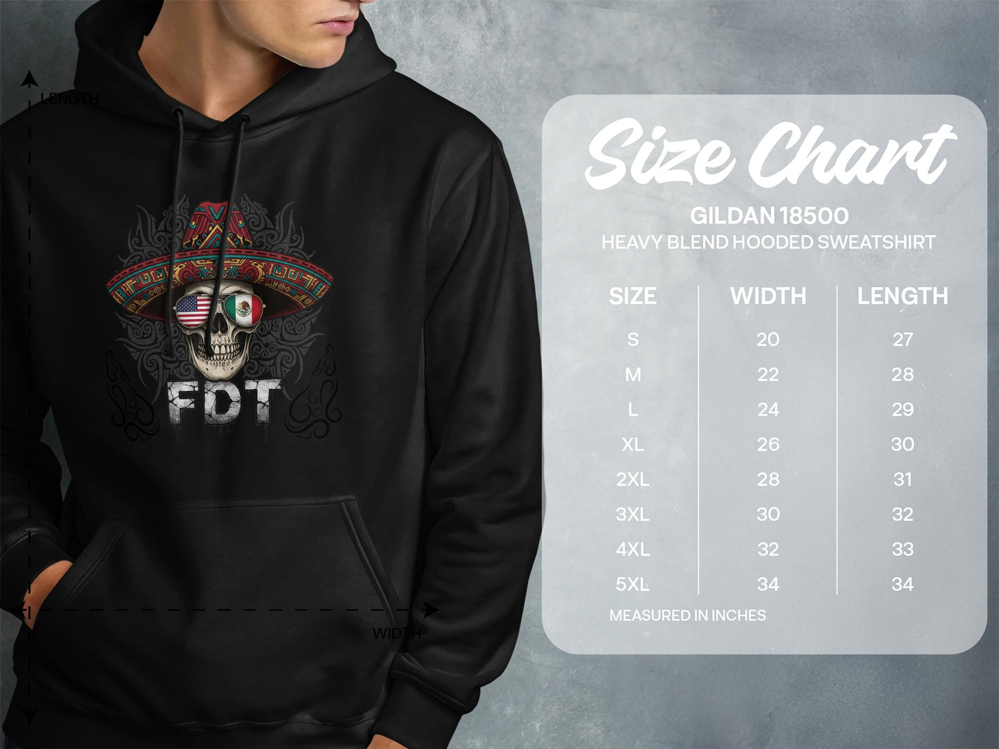 Skull Print FDT Gildan 18500 Heavy Blend Hooded Sweatshirt