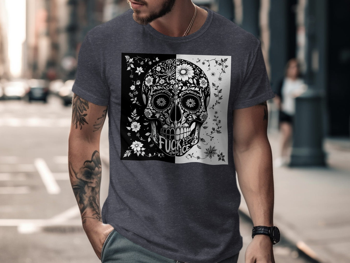 Gothic Skull Floral Graphic T-Shirt Unique Design product type