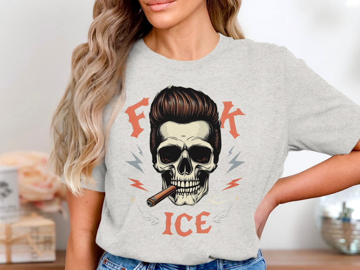 Skull With Cigar and Ice Text Design T-shirt product