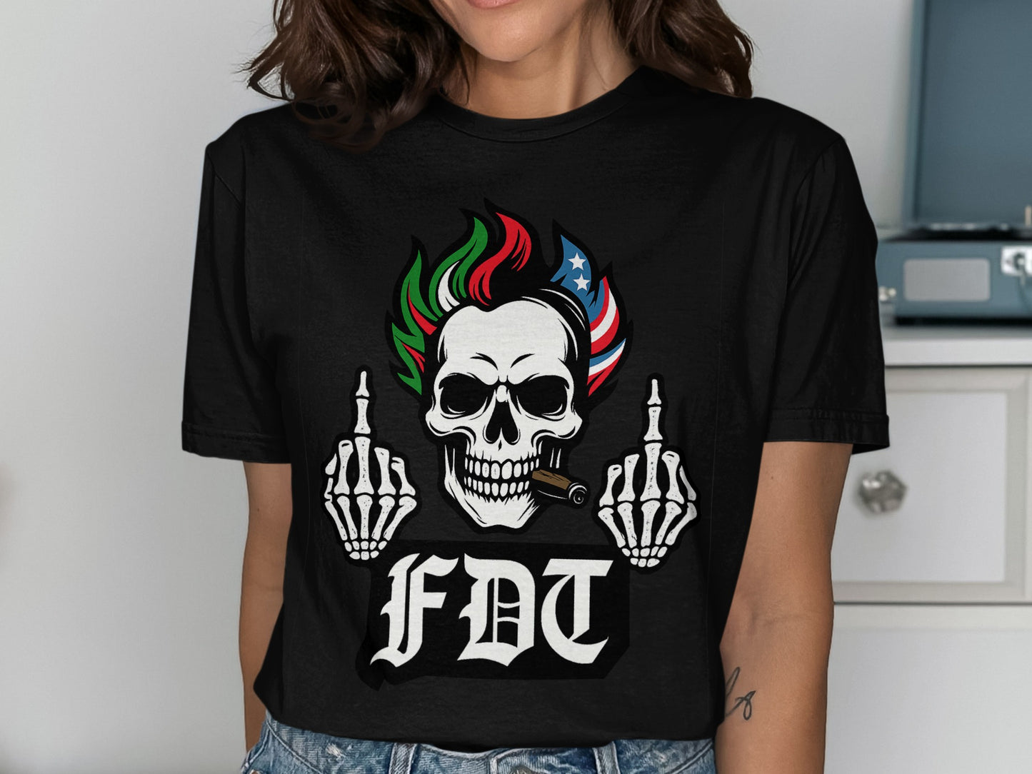 FDT Skull Design Middle Finger Graphic T-Shirt product