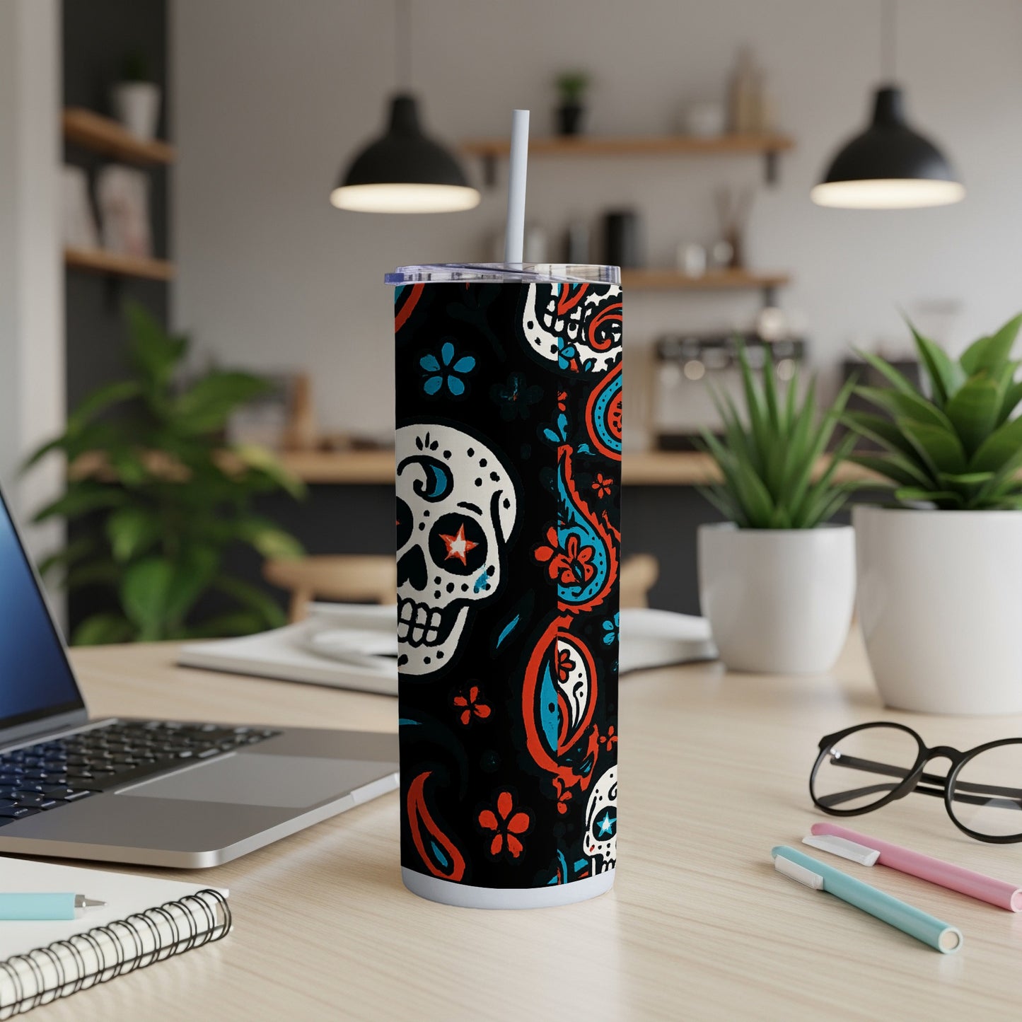 Colorful Skull and Flowers Insulated Tumbler product