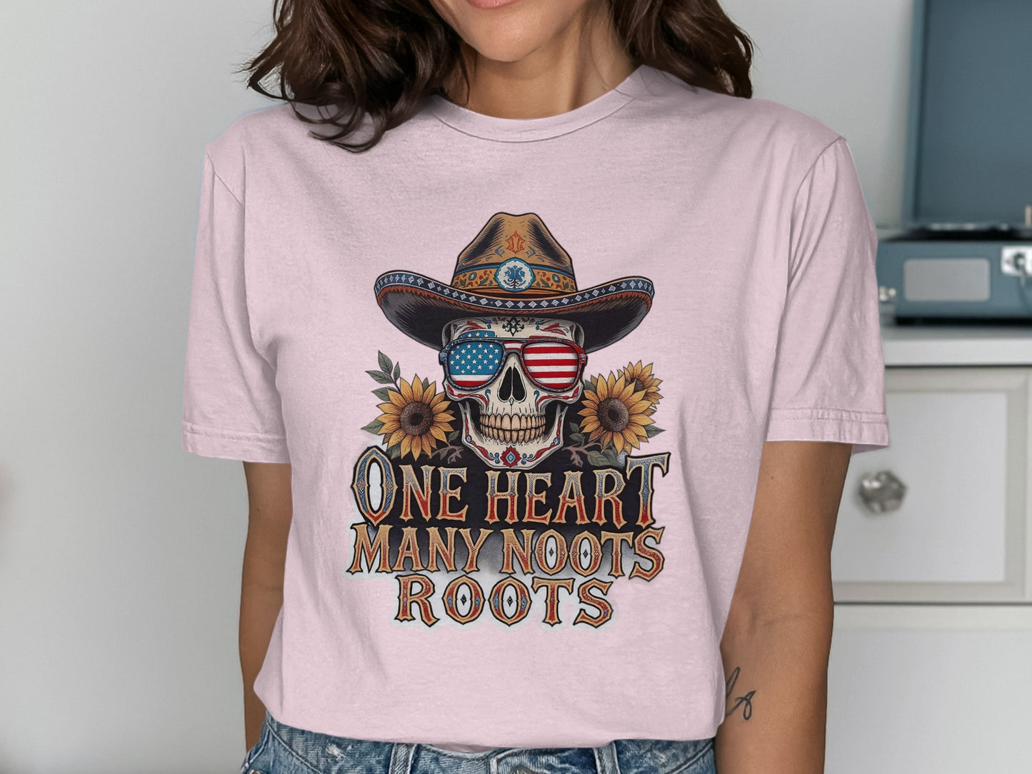 One Heart Many Noots Roots Skull T-Shirt product type
