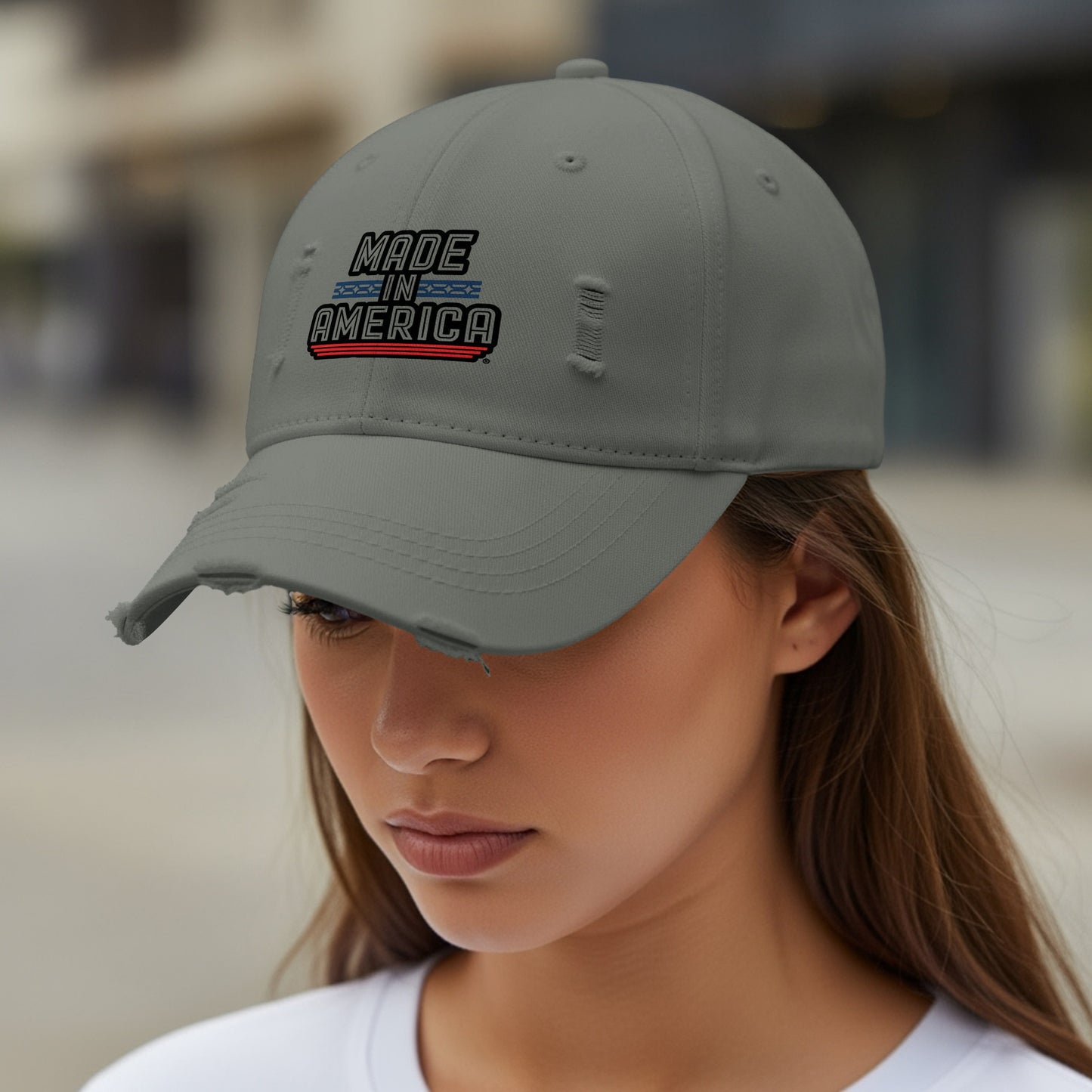 Made in America Embroidered Distressed Baseball Cap product