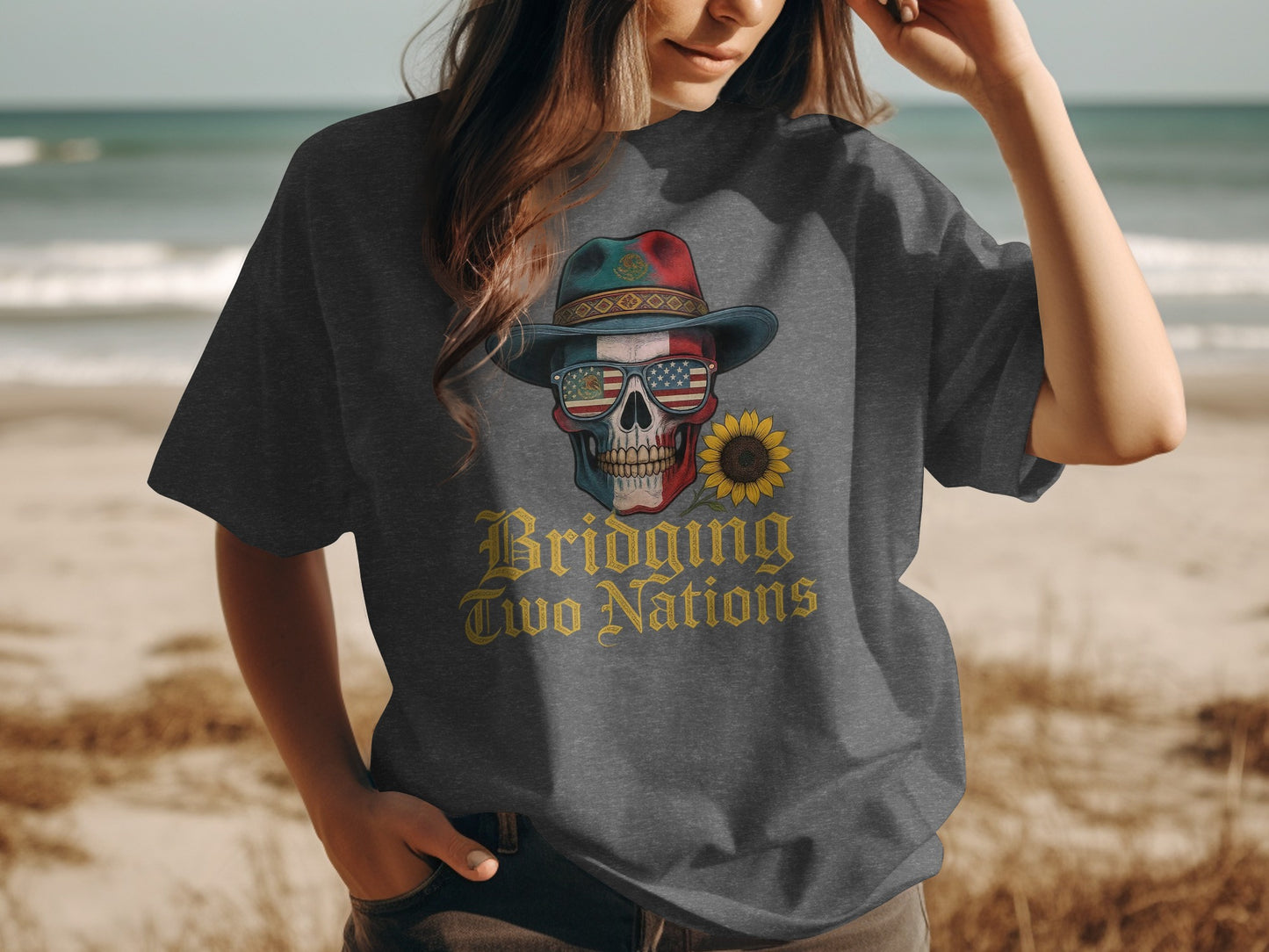 Bridging Two Nations Skull Graphic Design T-shirt product type