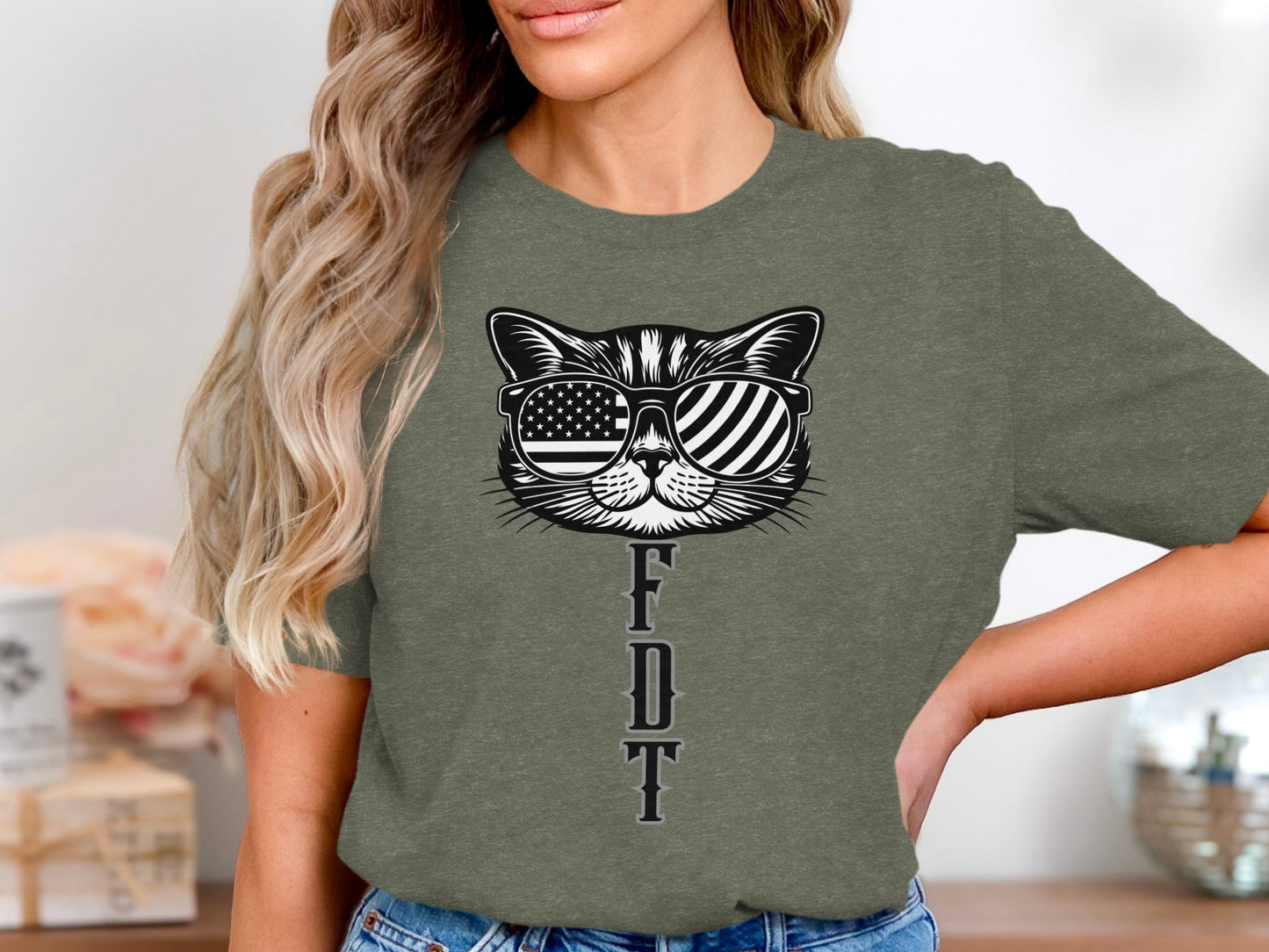 Cool Cat Wearing Sunglasses Graphic Teal T Shirt product type