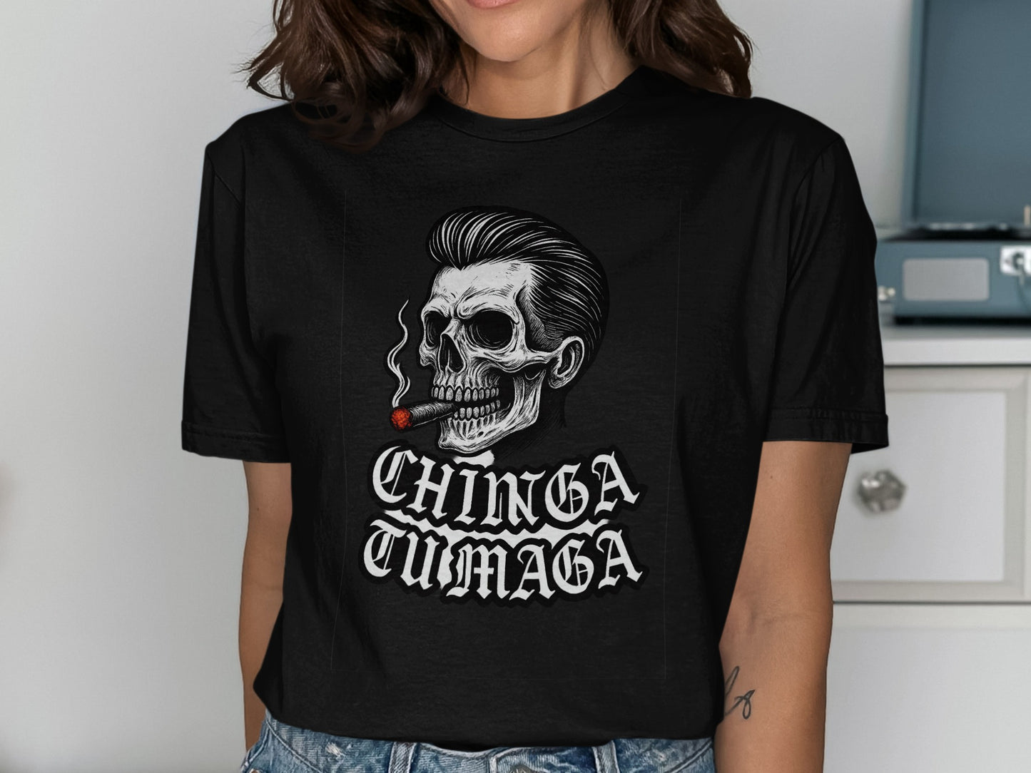 Skull with Cigarette Graphic Tee Shirt product type