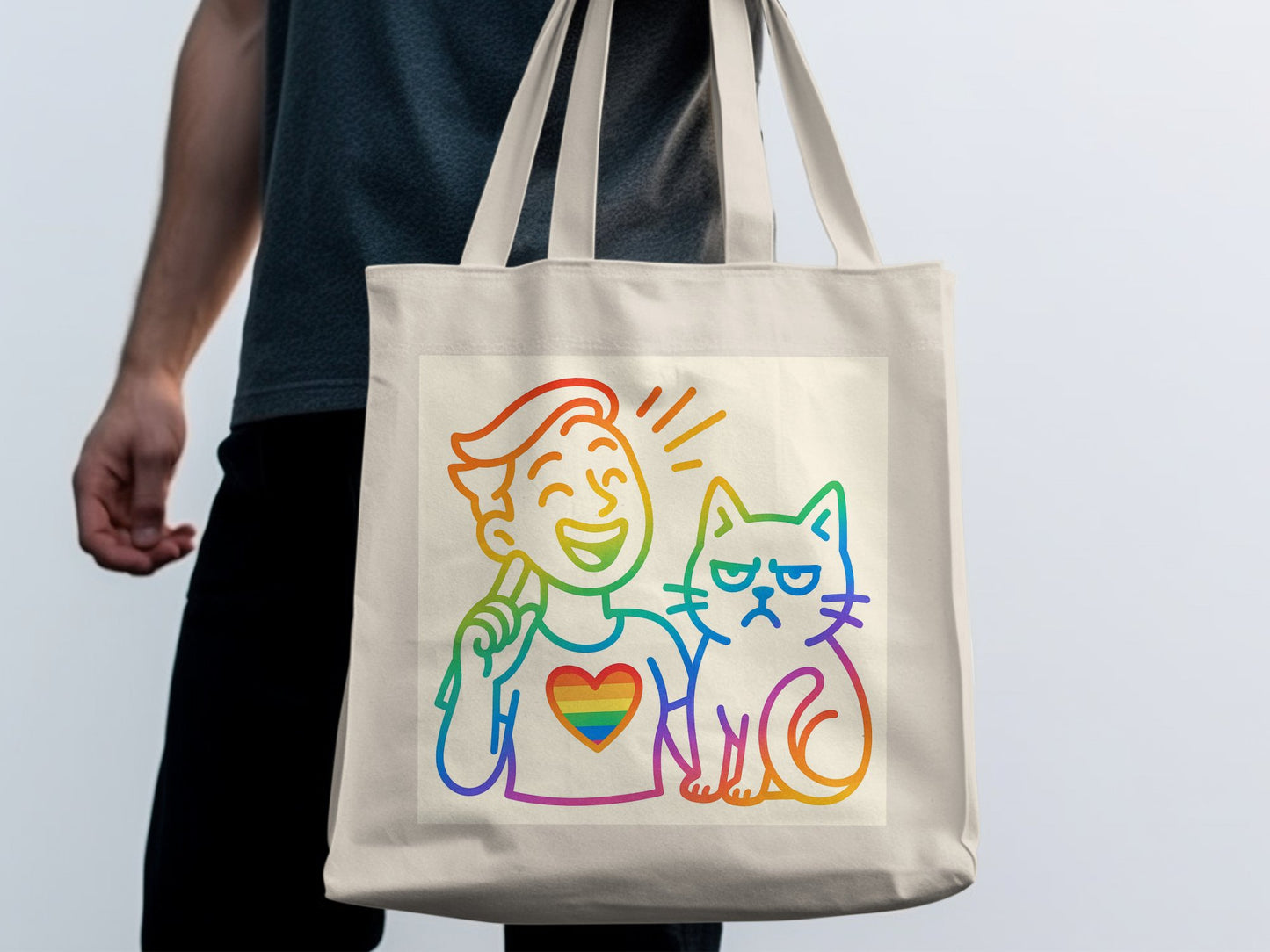 Colorful Character with Cat Design Tote Bag product