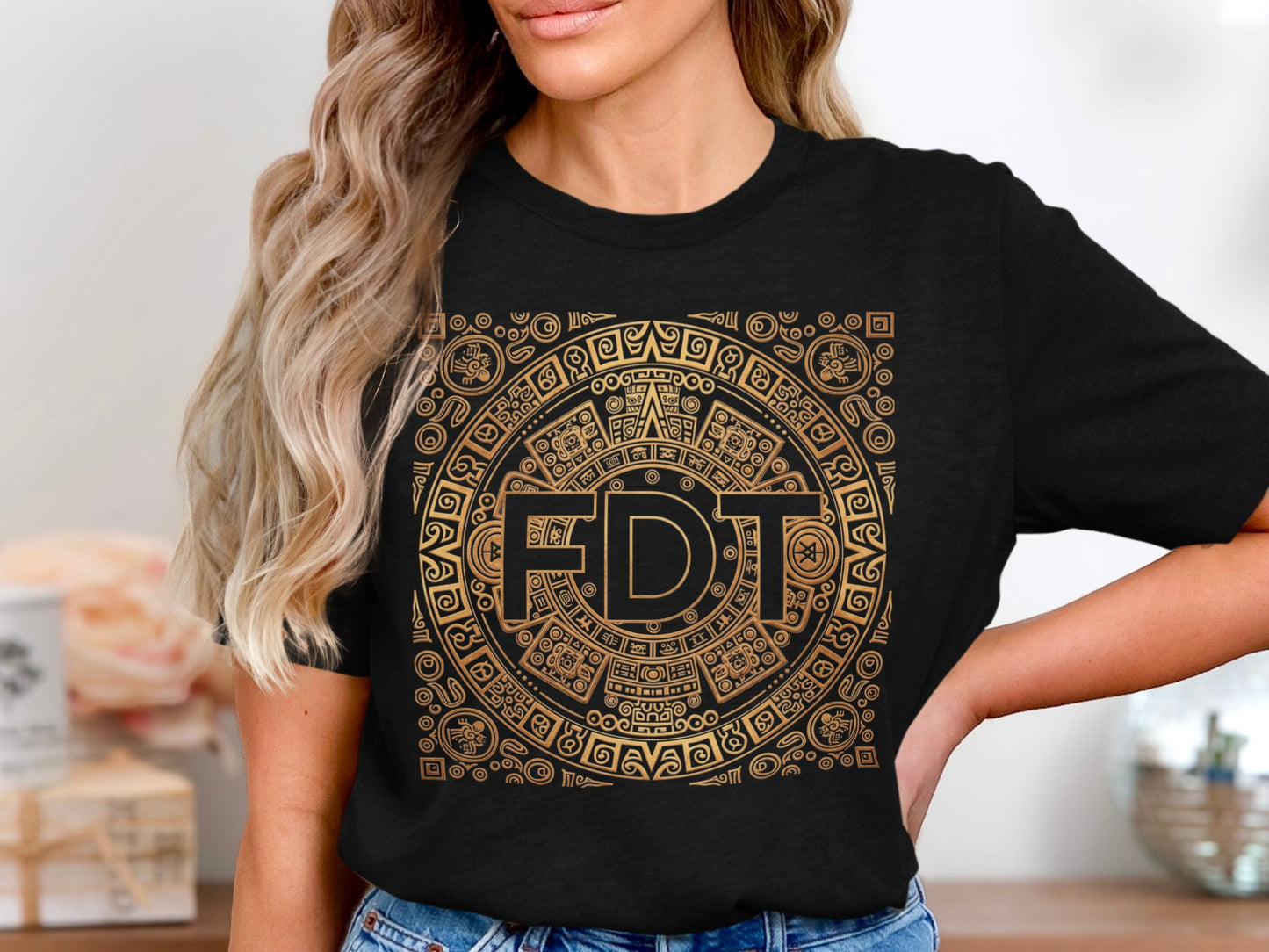 Aztec Calendar FDJ Gold Graphic Printed T-Shirt product