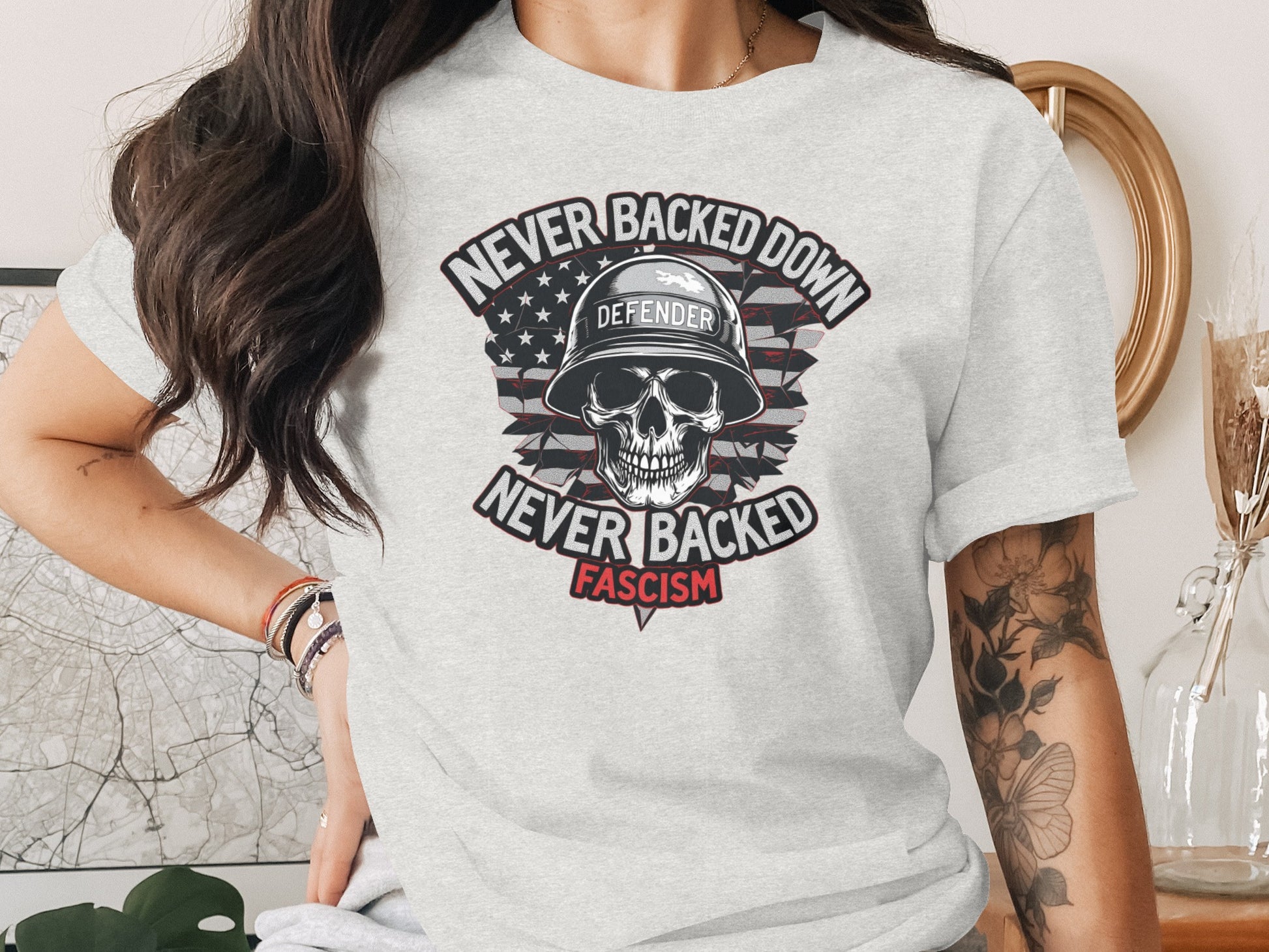 Never Backed Down Skull Graphic T-Shirt
