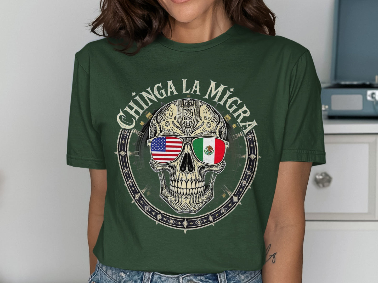 Chinga La Migra Skull Graphic Tee Shirt product type