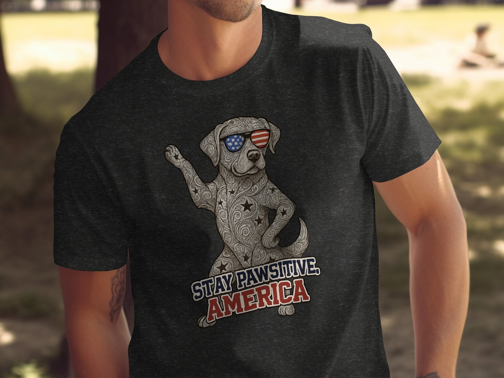 Stay Pawsitive America Patriotic Dog T-Shirt product type