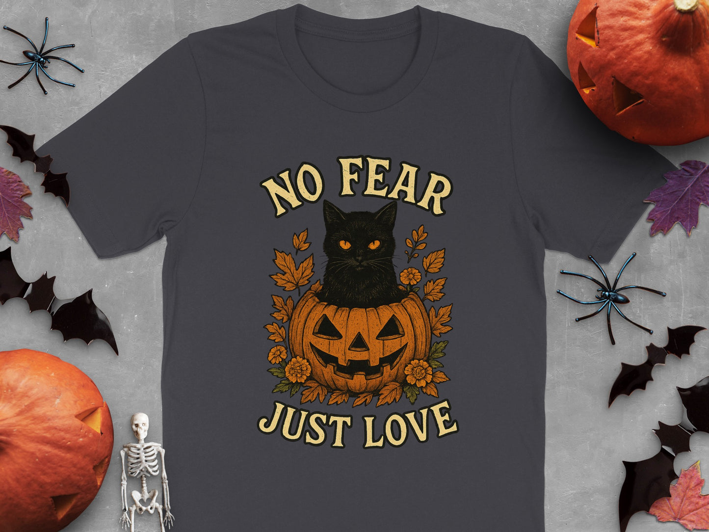 No Fear Just Love Black Cat Halloween T-Shirt product type